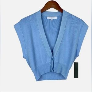 Love For Humanity Cropped Sweater Vest Blue Knit, Women’s Medium, NWOT
